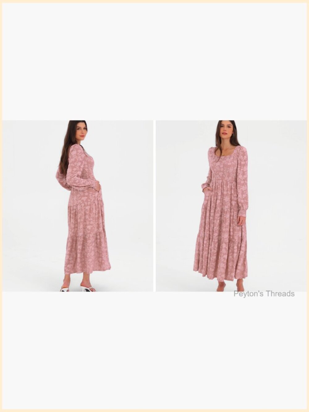 Long Sleeve Smocked Floral Maxi Dress with Pockets - Picture 7 of 7